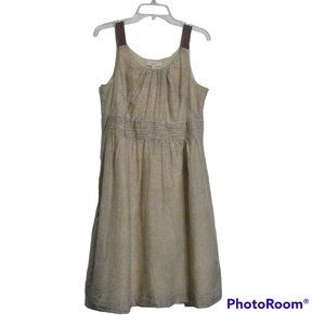 Loft Silk Blend Purple Tan Pleated Tie Waist Lined Leaf Sundress Plus Size 14